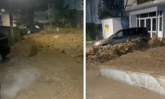 VIDEO/ Situatë e pazakontë nga përmbytjet në Gjirokastër, momenti kur uji merr përpara makinat