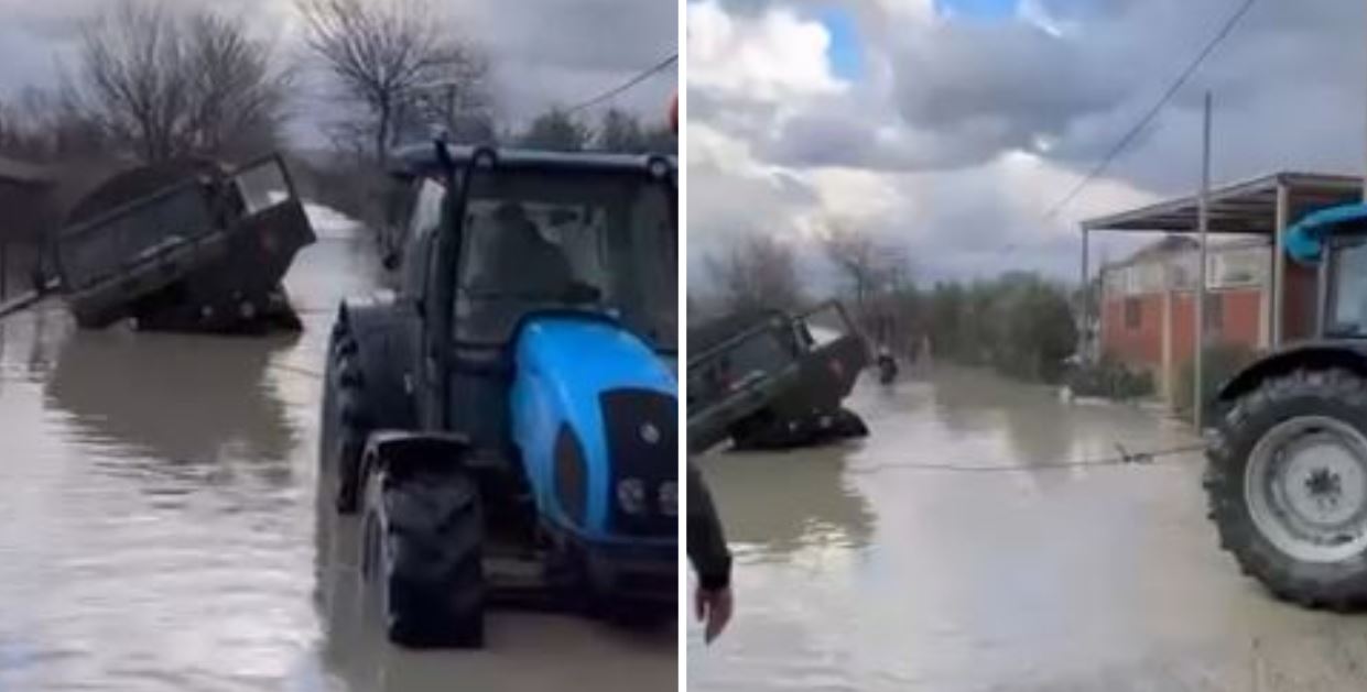 Përmbytjet në Durrës/ Makina e ushtrisë shkon të ndihmojë banorët, por ngec në ujë