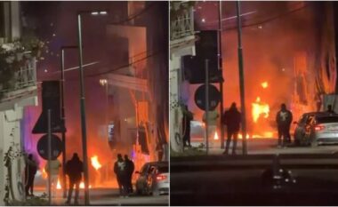 Përfshihet nga flakët një automjet në zonën e Ujit të Ftohtë, bllokohet qarkullimi