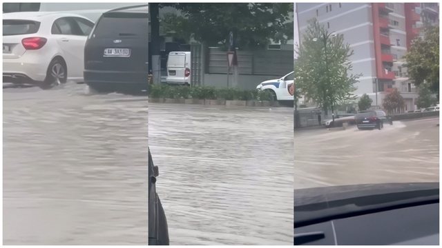 Mjaftojnë pak minuta shi  përmbyten rrugët në Fier
