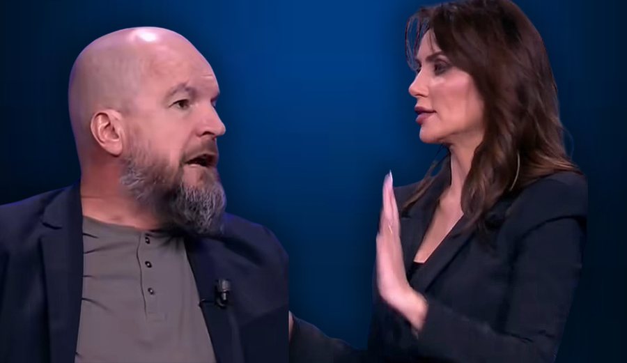 VIDEO   Atë gishtin këpute ose fute ku të duash   Alfred Lela ofendon Grida Dumën  moderatorja e përzë live nga emisioni  Hajde  ik  dil  Fute ti gishtin