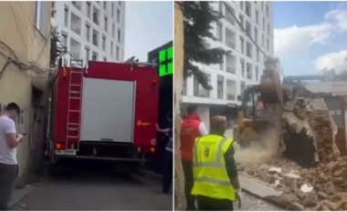 Zjarri në pallatin pranë QSUT/ Bllokoi rrugën për zjarrfikësen, IMT shemb farmacinë pa leje