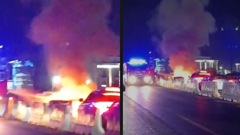 Aksident i rëndë pranë QTU-së, një makinë shkrumbohet nga flakët