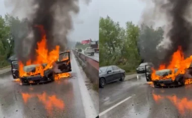 Aksident në Marikaj/ Makina shpërthen në flakë pas përplasjes