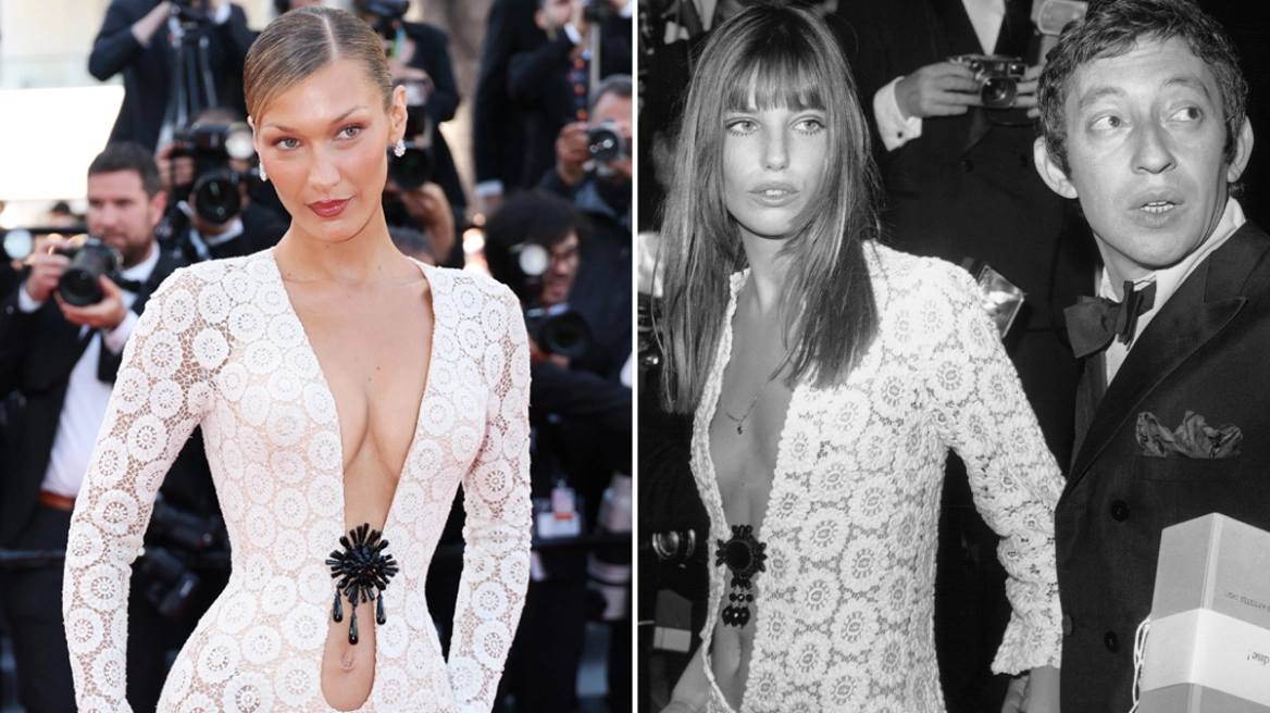 Bella Hadid në Kanë me një fustan të frymëzuar nga pamja e Jane Birkin në vitin 1969