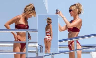 Bella Hadid shfaqet me bikini të kuqe në jaht luksoz gjatë pushimeve në Saint-Tropez