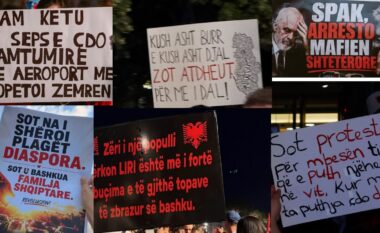 FOTOT/ Protestuesit “pushtuan” mbrëmë Tiranën, pankartat pikante të revoltës: Çdo lamtumirë në aeroport më copëtoi zemrën, Rama ik, Shqipëria s’pret më