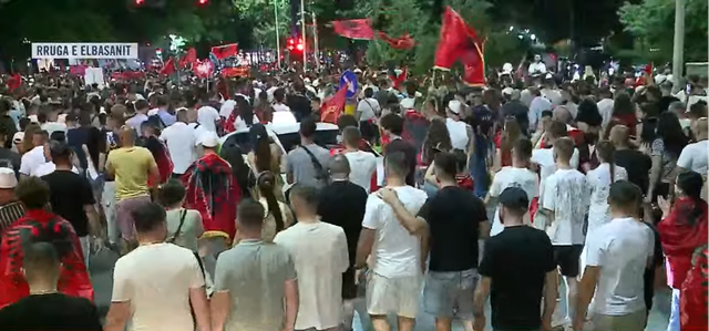 The massive march continues through the streets of Tirana  Albania belongs to Albanians  not to those in power