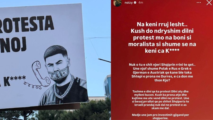 Deklaroi se nuk do të dilte në protestë dhe se ishte pro investimit  NOIZY   shfaqet  në pankarta