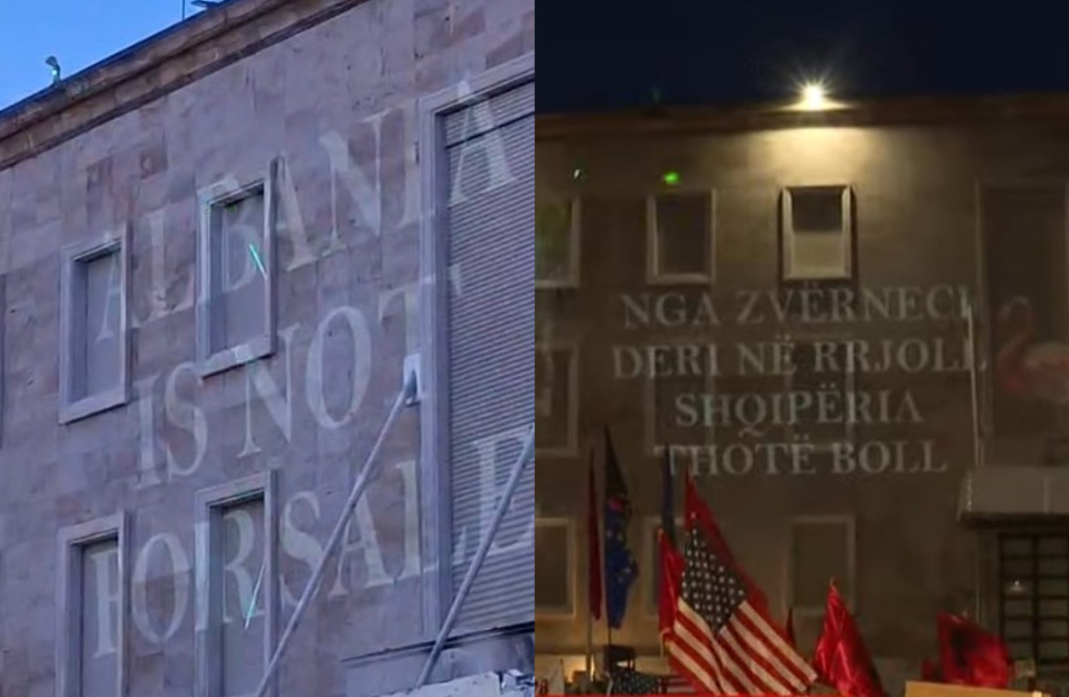  Albania is not for sale   mesazhet e afishuara nga protestuesit në muret e Kryeministrisë
