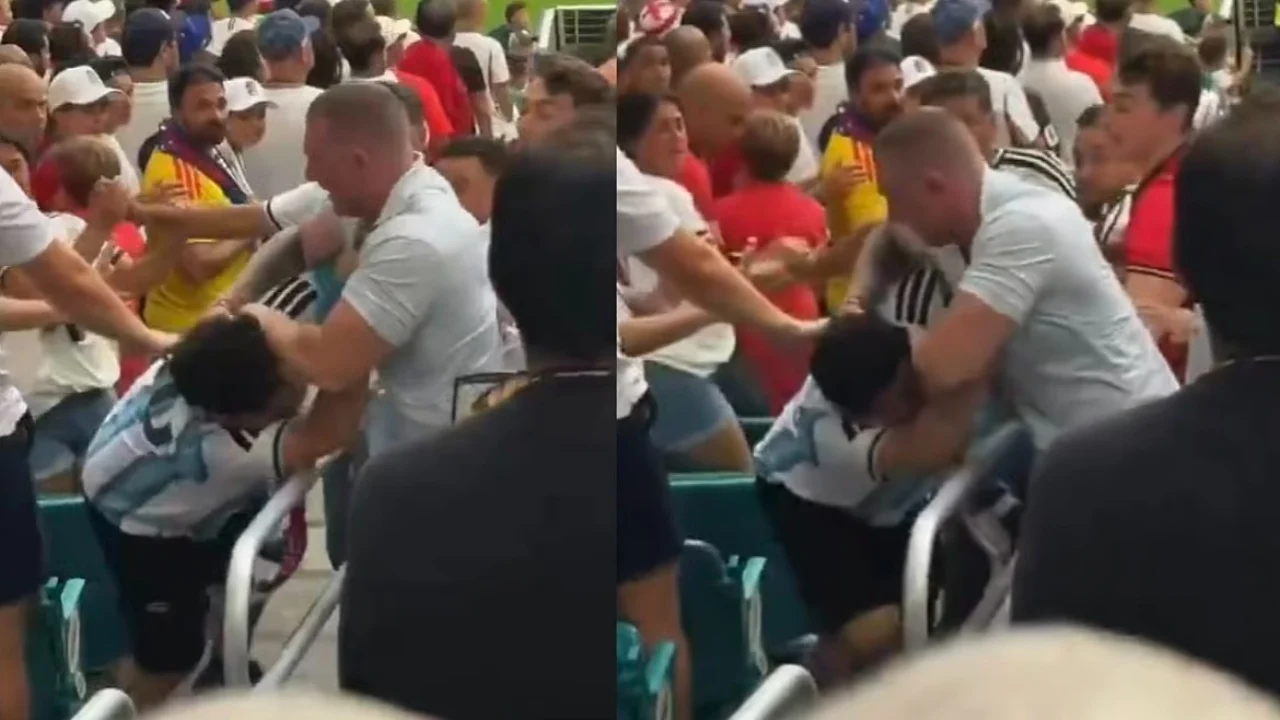 VIDEO  Kaos në tribunat e Angli Norvegji   fluturojnë  grushtet nga tifozi i Argjentinës 