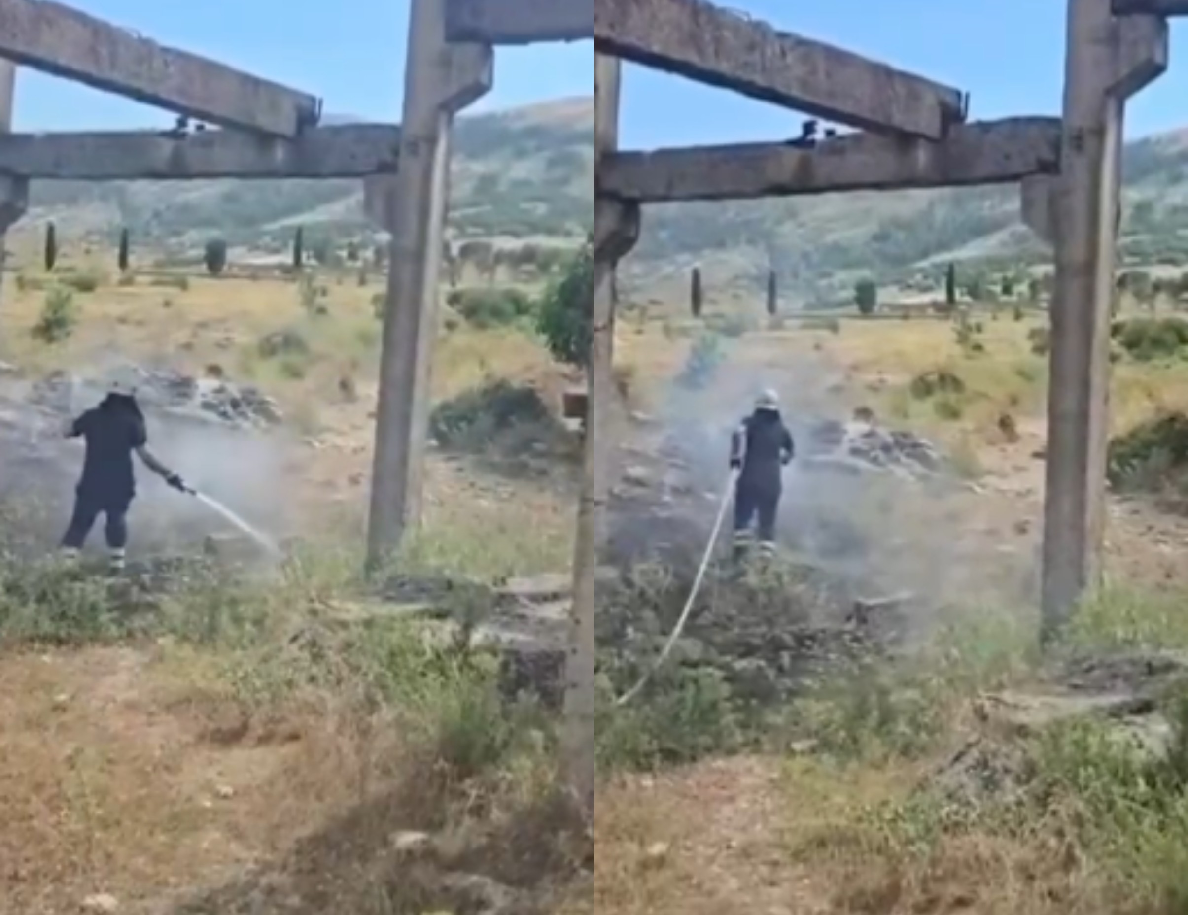 Zjarr në zonën e Gërhotit në Gjirokastër  zjarrfikësit ndërhyjnë në terren  VIDEO 