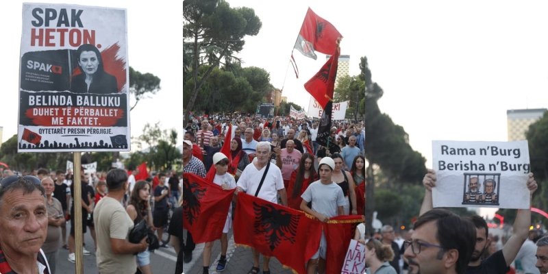FOTOLAJM  Revolta e shqiptarëve kundër Ramës  SPAK heton  Belinda Balluku duhet të përballet me faktet  mesazhet pikante nëpërmjet pankartave