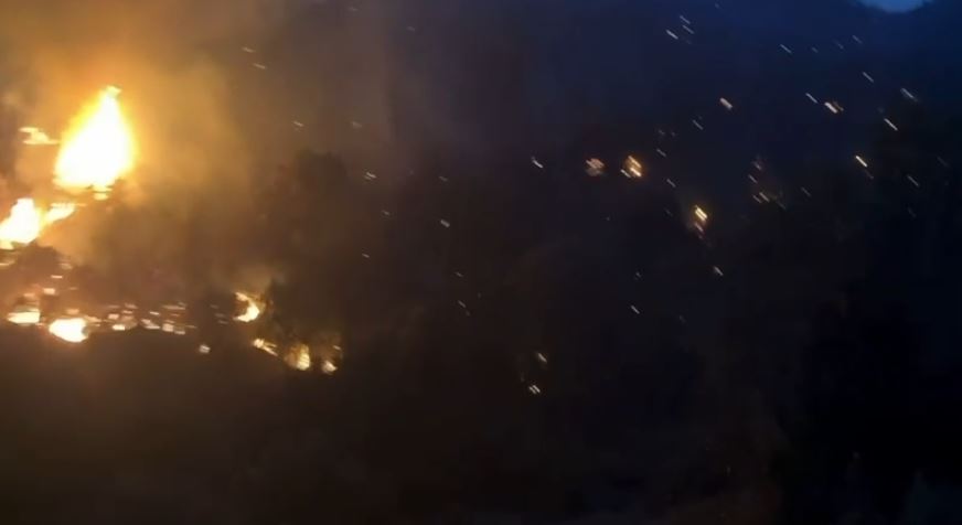 Zjarri në Dragot të Tepelenës përfshin dhjetëra hektarë pyje  ullishte dhe toka bujqësore